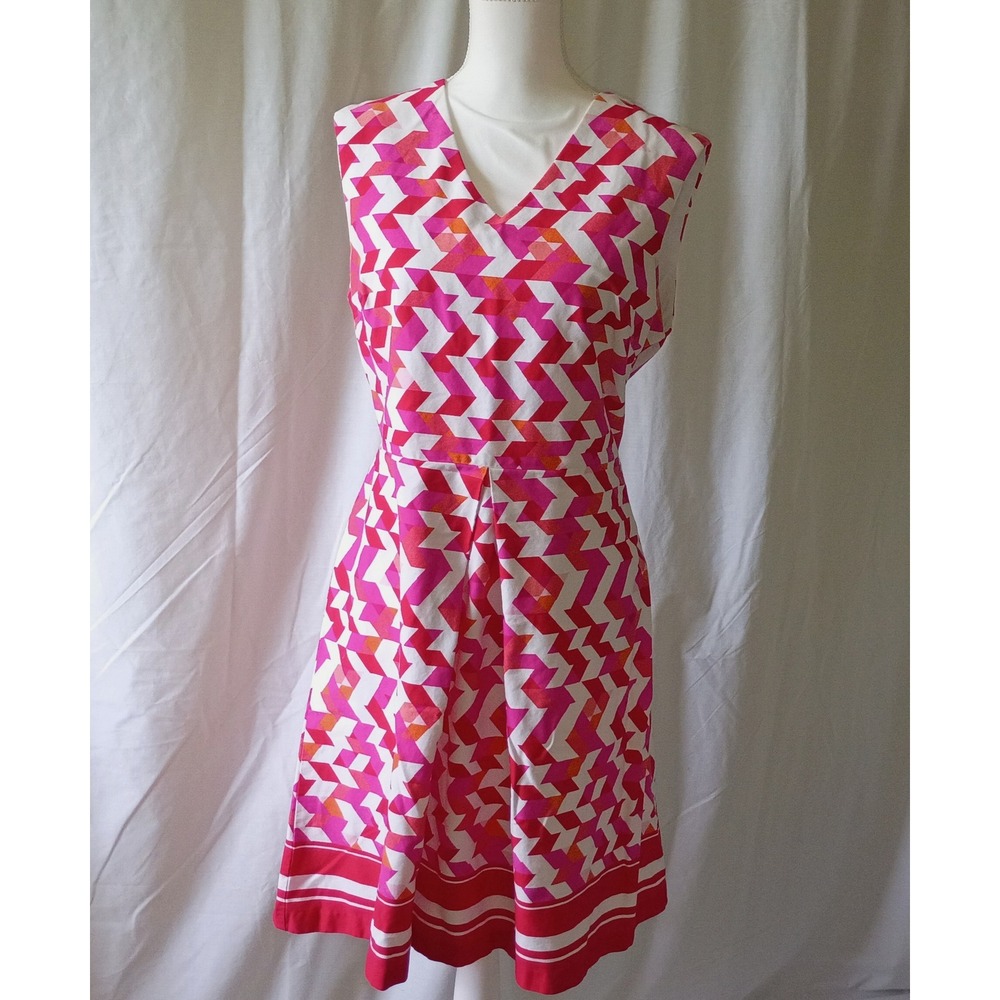Studio One New York Pink Geometric Chevron Retro V-Neck A-Line Dress Size 16